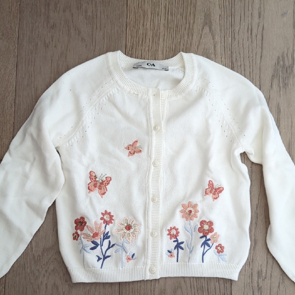 3T White Floral Embroidered Sweater